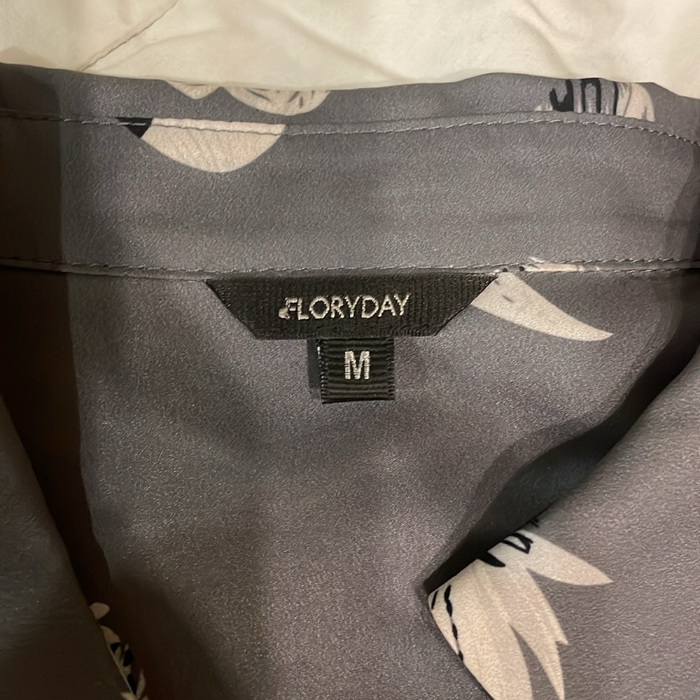 Floryday Button Blouse - Gray Feathered Pattern -… - image 3